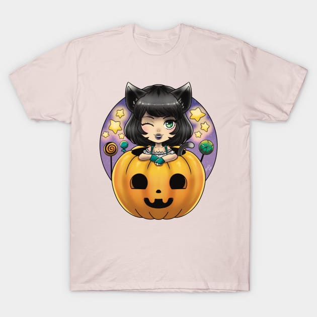 Jack O Lantern Kitty T-Shirt by rvkhart